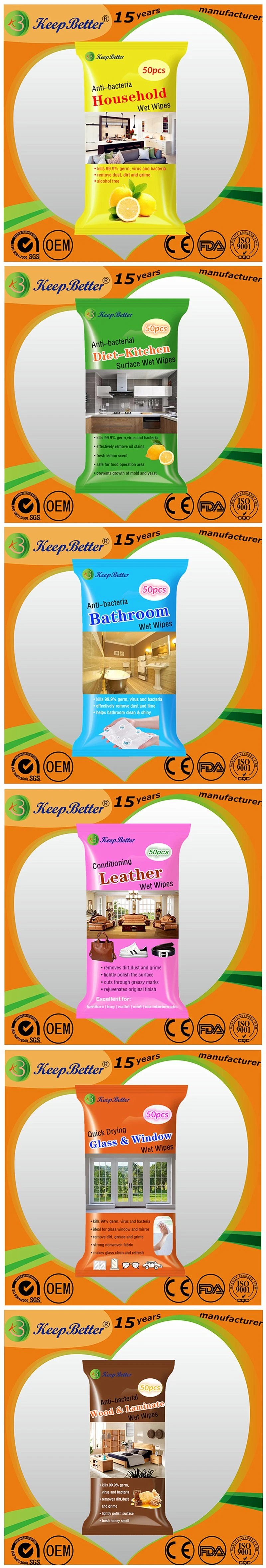 China Factory OEM 10PCS 20PCS 30PCS 60PCS 80PCS Multi-Purpose Disposable Household Items Clean Wet Wipes Wholesale